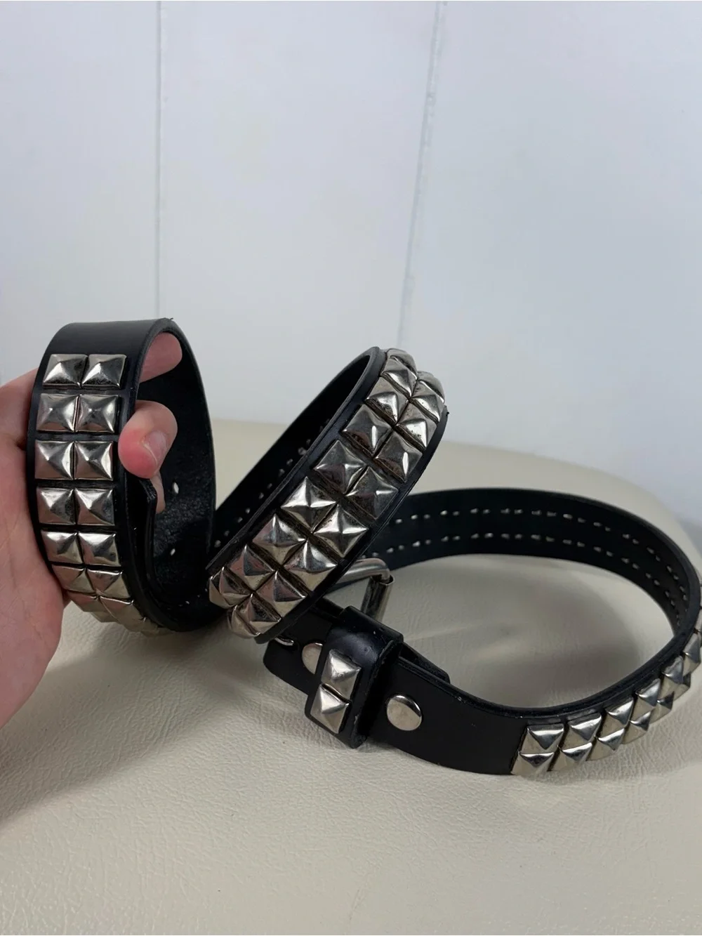 Hot Topic Vintage 90s Genuine Leather Silver Studded Belt Punk Gothic Y2K Band